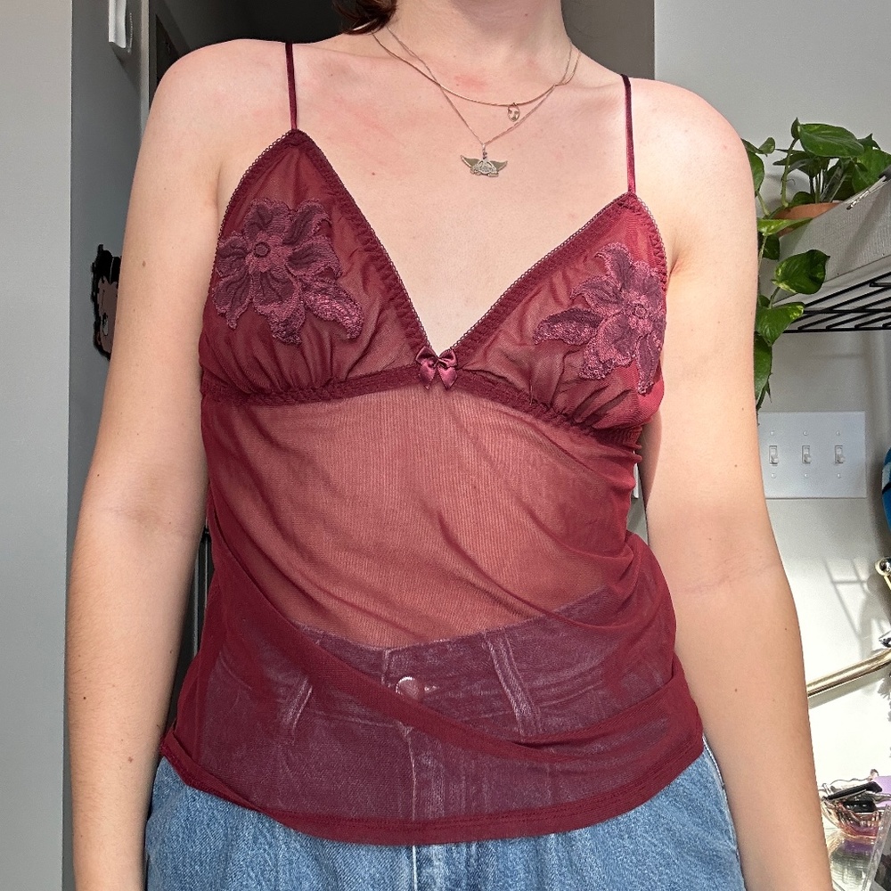 🖤 90s Vintage Red Sheer Cami 💗 Size M